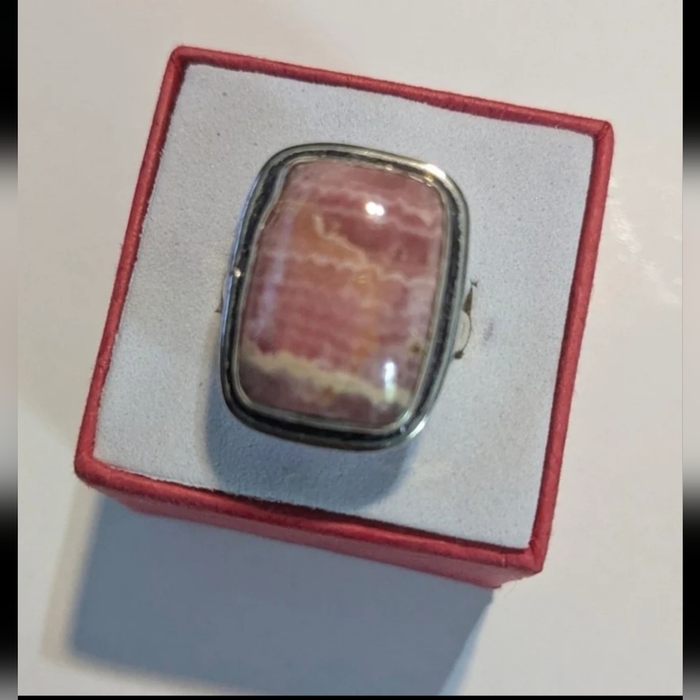 Handcrafted Rhodochrosite Rectangle Banded Ring (8) - Picture 13 of 13